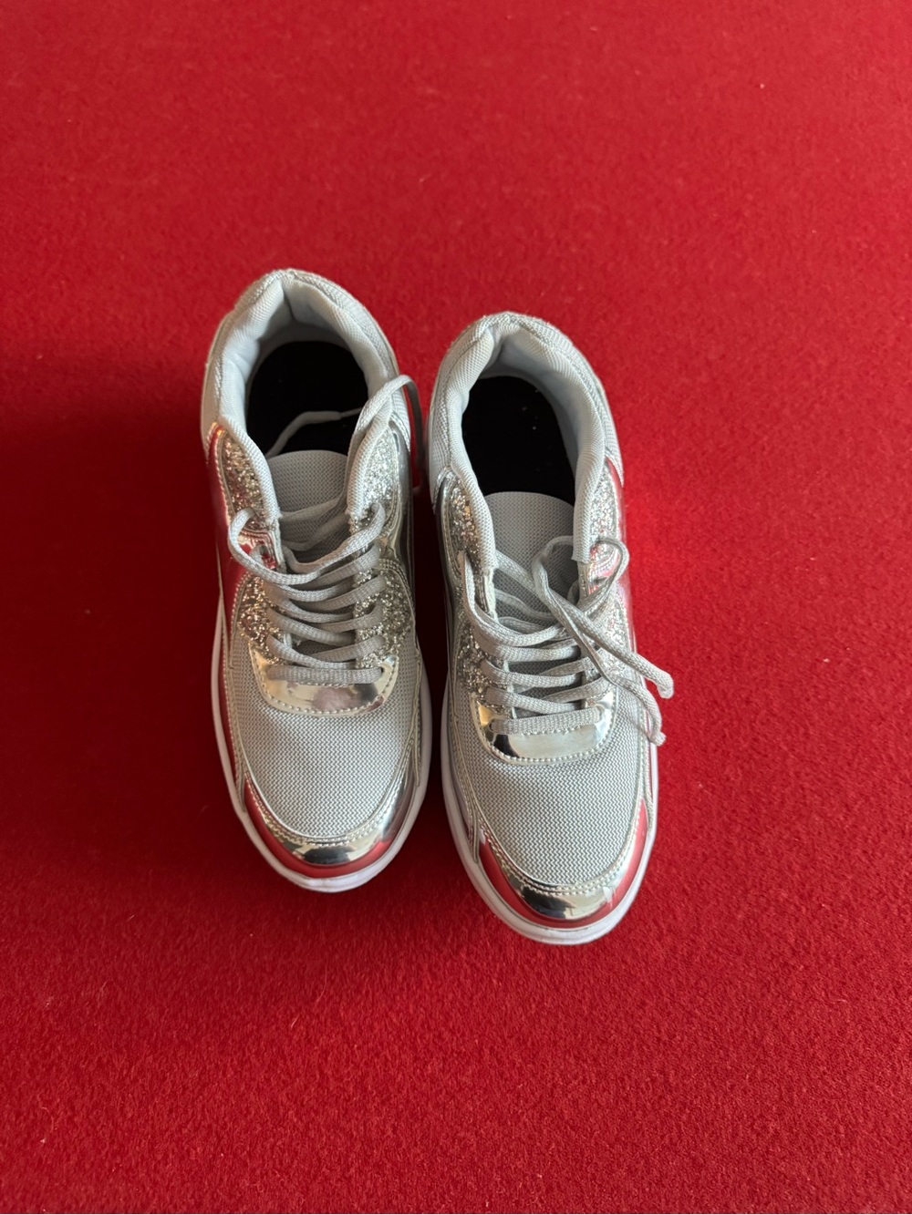 Kids Metallic Silver Lace-Up Sneakers